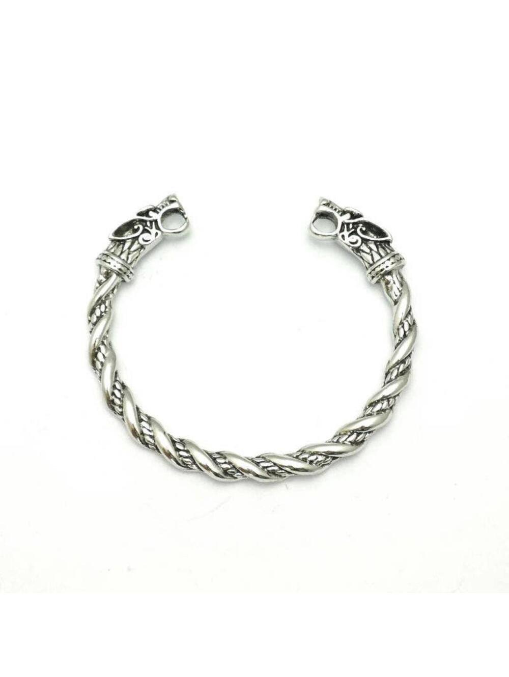 Men's Viking Wolf Head Bracelet Silver Finish